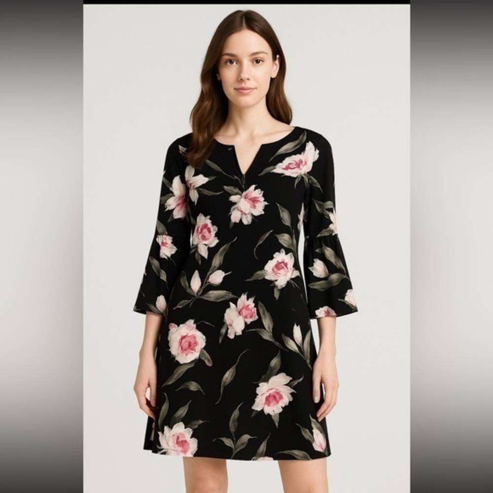 White House Black Market Floral Bell Sleeve Dress – Size 6